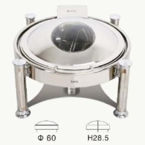 Baby wave round chafing dish with large vision and classical romanesque legs