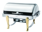 Dripless Round Chafing Dish W/Roll Top Lid and Brass Legs