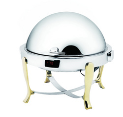 Dripless Round Chafing Dish W/Gilt Legs/T-Controller