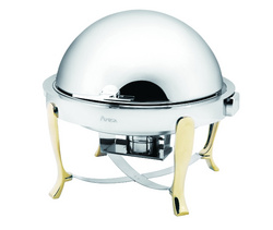 Dripless Round Chafing Dish W/Roll Top Lid and Brass Legs