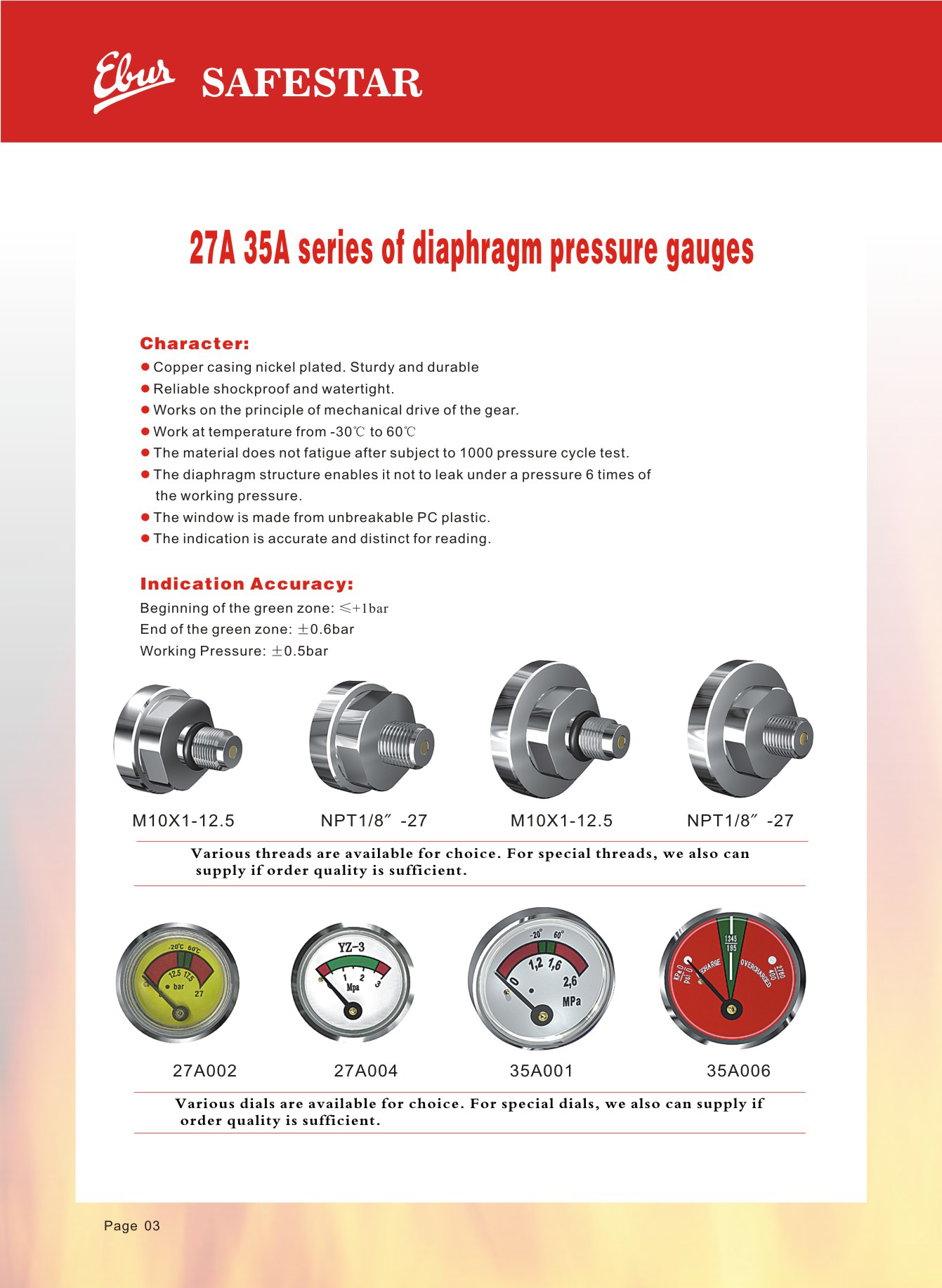 27A 35A series of diaphragm pressure gauges
