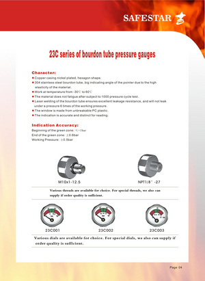 23C, 23CL series of bourdon tube pressure gauges