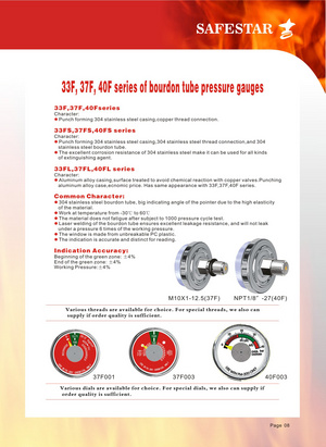 33F, 37F, 40F series of bourdon tube pressure gauges