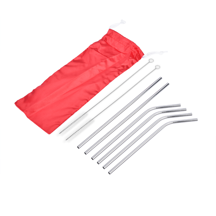 Hot selling 9pcs Set of Reusable Stainless Steel Metal Drinking Straws With a Pouch and 2 brushes