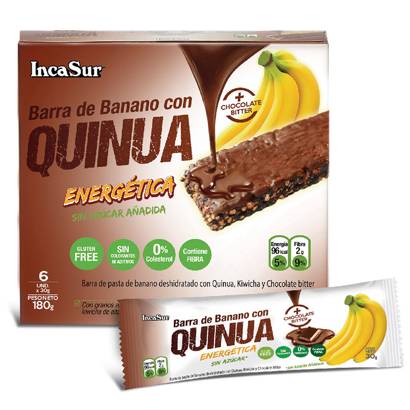 Banana bar with quinoa and chocolate. INCASUR