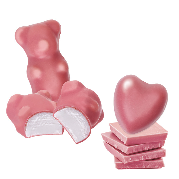 Ruby chocolate coated marshmallows