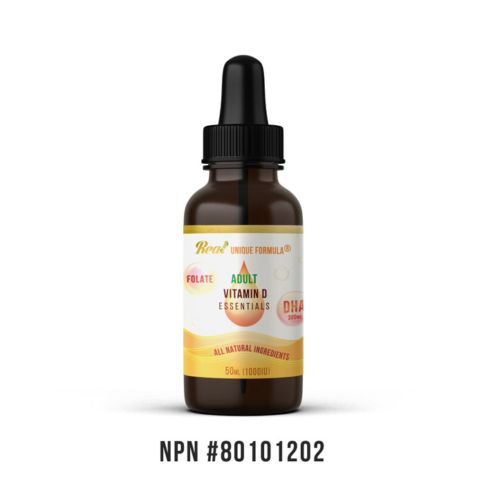 Real • Unique Adult Natural Vitamin D Drop Essentials           + DHA + Folate