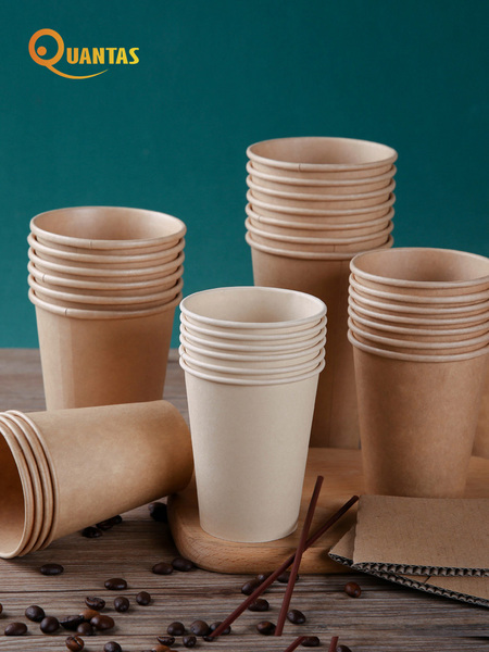 Factory spot kraft disposable milk tea coffee paper cup thickened single layer hot drink cup with lid