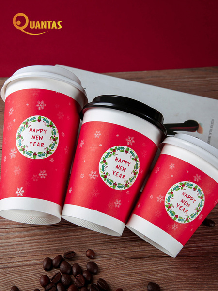 Factory stock disposable paper cup festive red hot drink cup double hollow cup thickened cup