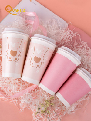 Factory spot disposable milk tea coffee paper cup with cover to go packing cold drink paper cup hot drink paper cup