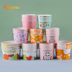 Factory spot disposable thickened ice cream paper bowl with cover ice cream paper cup pudding cup