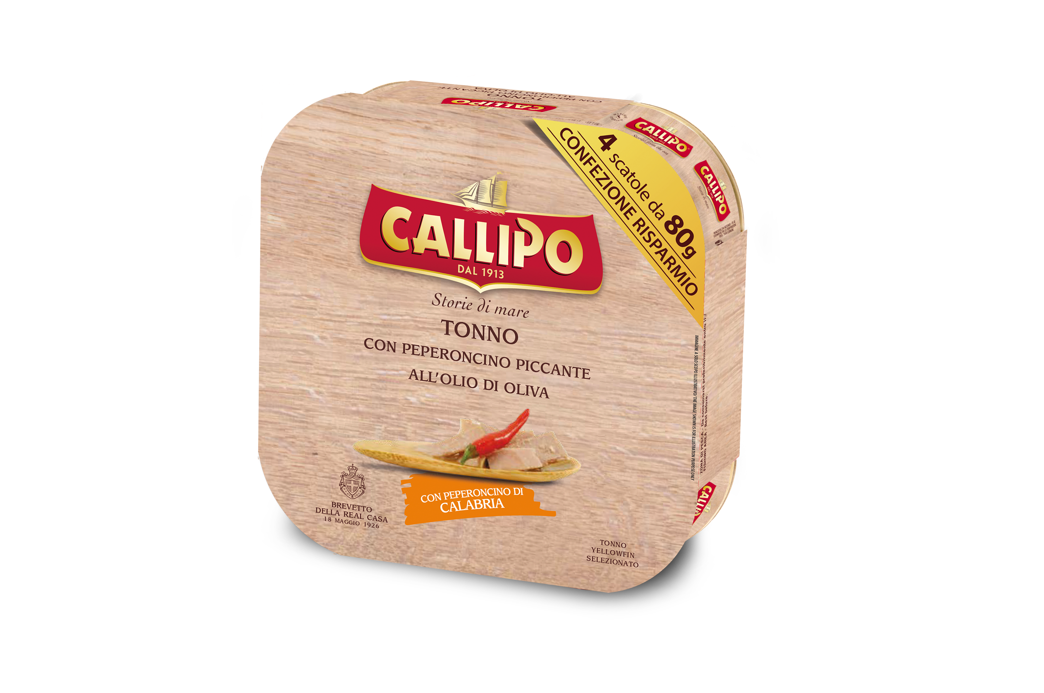 Callipo solid tuna cans in olive oil with Chili gr. 80x4