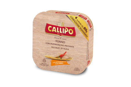 Callipo solid tuna cans in olive oil with Chili gr. 80x4